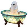 MRzuobiao Halloween Ghost Bubble Bath Lamp, Cute Ghost Bathtub Night Light with Puppy, Spooky Ghosts-Themed Resin Lamp for Halloween Bathroom Decor, Ghosts Nightlight for Indoor Desk Shelf Home Party