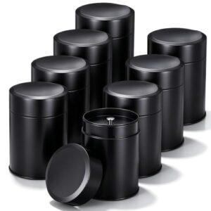 MSHHDK 8 Pcs Metal Tea Canister with Airtight Double Lids 16oz Round Can with Lid Double Sealed Small Kitchen Container Metal Storage Containers for Loose Tea Storage Coffee Sugar Spice Candy Pantry