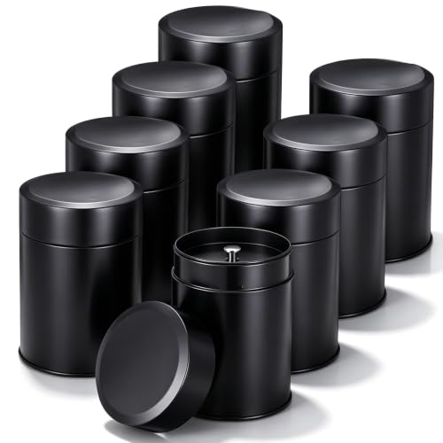 MSHHDK 8 Pcs Metal Tea Canister with Airtight Double Lids 16oz Round Can with Lid Double Sealed Small Kitchen Container Metal Storage Containers for Loose Tea Storage Coffee Sugar Spice Candy Pantry