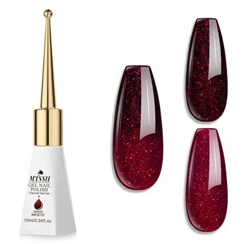 MTSSII Glitter Color Changing Gel Nail Polish 10ML Bloody Red to Dark Red Mood Temperature Change Gel Polish Soak off UV Thermal Gel Nail Polish for Nail Art Manicure DIY Salon at Home