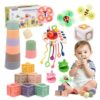 MTTIERY Baby Toys 6-12 Months, 6 in 1 Montessori Toys for Toddlers 1-3, Infant Sensory Pull String Toy, Fidget Spinners Soft Baby Blocks Stacking Cups, Baby Gifts for 1 Year Old