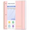 MUAHLIUB Spiral Notebook Wide Ruled Paper 8" x 10 1/2", 1 Subject Spiral Notebook, 3-Hole Punched Perforated Pages Ideal for School, Office, Writing, 95 Sheets Lined Journaling Notebook, Pink