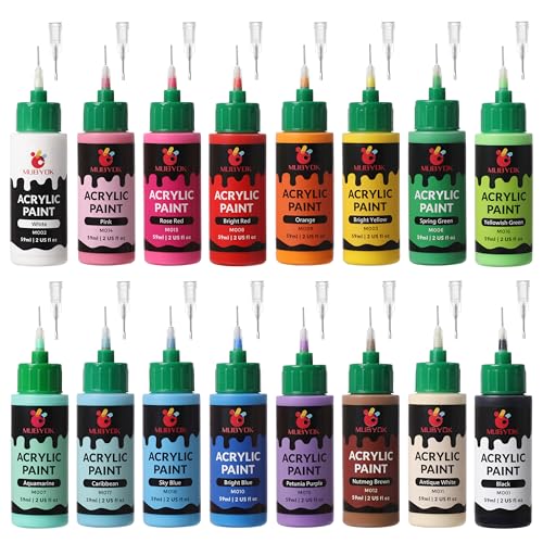 MUBYOK 2oz Matte Acrylic Paint Set with Precision Applicator Cap for Car Freshie Painting, Drawing and DIY Arts & Crafts Supplies for Adults(Pack of 16)