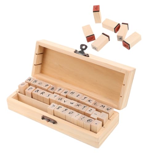 MUCKLILY 42pcs Wooden Alphabet Number Stamp Set with Numbers and Symbols, Graceful Script Style, Optimized for Organization, for DIY Crafting and Creative Scrapbooking Projects