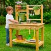 Mud Kitchen for Kids Outdoor, Wooden Mud Kitchen Play Kitchen Set with Water Tank, Working Faucet & 2 Stainless Steel Sinks, Pretend Cooking & Gardening Toy for Toddlers Boys Girls Ages 3+