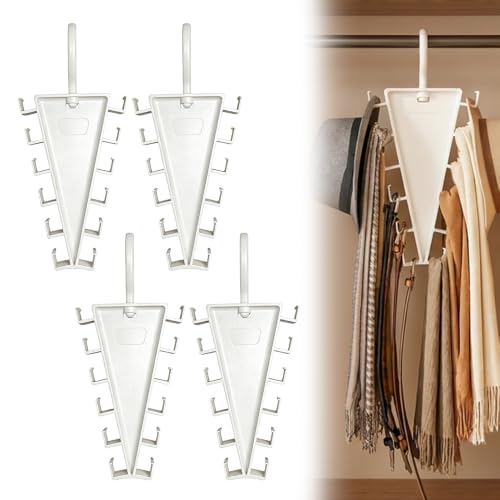 Multi-Functional V-Shaped Double Sided Hanger Storage Rack, Durable ABS Space Saving Hangers for Hats Scarves Belts Bags and Ties, Home Dorm Wardrobe Closet Hat Organizer (White 4pc)