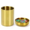MultiBey 2 Pcs Gold Desk Organizer Set, Luxury Paper Clip Holder & Pencil Holder Cup for Office Supplies, Metal Makeup Brush Holder, Decorative Desktop Accessories (Gold)