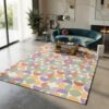 Multicolor Retro Geometric Rug Mid Century Modern Abstract Rugs for Bedroom Living Room Classroom Soft Low Pile Carpet 12x14 Bohemian Apartment Playroom Stain Resistant Floor Mat Sage Green Purple