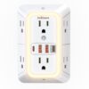 Multi Plug Outlet Surge Protector, 6 Outlet Extender and 4 USB with 30W PD USB-C Fast Charging, 3-Sided 1050J Surge Protector Power Strip with Night Light for Home Travel Office-ETL
