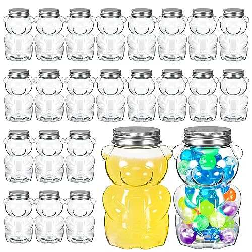 Mumufy 24 Pcs Bear Plastic Jar Empty Bear Shaped Bottle Large Capacity Candy Milk Tea Drinks Container for Making Candy Gifts DIY Decoration(17 oz)