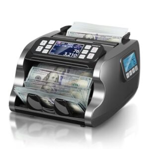 MUNBYN IMC22 Money Counter Machine Mixed Denomination, Dual-Display, CIS/UV/IR/MG Counterfeit Detection Bill Counter, USD, MXN, EUR, CAD Cash Counter for Business, Merchant, 2Y Protect (Black)