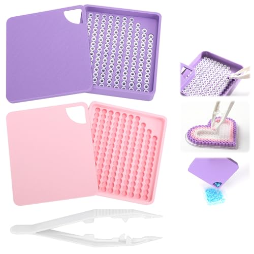 MUNORIAY 3 Pcs 5mm Fuse Beads Picking Tray Kit with Total 288 Holes,Efficient Iron Bead Sorting Tools with Tweezers for Melty Beads Crafting,Fuse Bead Organizer Arts Craft for Experienced Enthusiasts