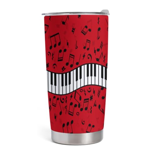 Music Notes Piano Keys Tumbler with Lid and Straw, Stainless Steel Insulated Travel Mug Coffee Cup Water Bottle for Music Teacher, Double Wall Vacuum Insulated Tumblers for Cold Hot Drinks 20oz