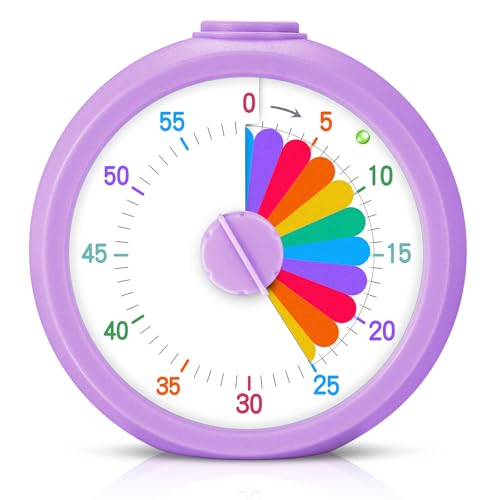 Mwellewm Visual Timer for Kids, 60 Minute Time Digital Pomodoro Timer Countdown with Silent Pause Function for Classroom Kitchen Study Cooking Meetings ADHD Rainbow Pattern(Circle Purple)