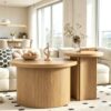 Mxtxmy Round Nesting Coffee Table Set of 2,Coffee Tables for Living Room,Round Coffee Tables with Wood Finish,Stackable Coffee Table Set,Rustic Sofa Side Table,Living Room Bedroom (Large Size)