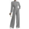Myboilk Women's Ribbed Wide Leg Jumpsuit High Neck Pocket Casual Wear Gray