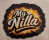 My Nilla Logo Sticker Decal, Scalloped Edge, Black and Gold