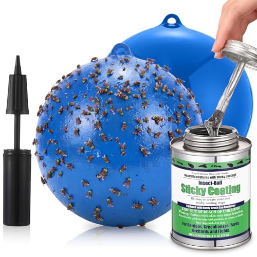 Mysora 2 Pcs Large Fly Trap Balls Hanging Fruit Fly Traps Outdoor Adhesive Insect Balls with a Sticky Coating Glue Air Pump Insect Catch Sticky Bug for Farm Orchard Deerflies Mosquito (Blue)