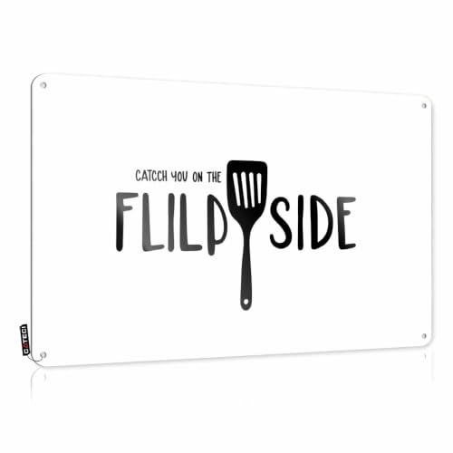 MZBS Tin Plate Sign With Country Themed Decor Folded Edge - Decorative Funny Metal Wall-mounted Inspirational Wall | Western For Bedroom & Grill Master: Catch You On The Flip Side Bbq