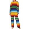 MZERSE Comfy Nightwear Set Womens Long Sleeve Pjs Mexican Stripes