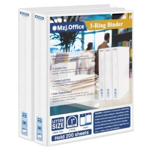 Mzj.Office 1 Inch Binders 3 Ring, 2 Pack White 3 Ring Binder 1 Inch