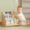 Naches Wooden 4 Tier Mini Montessori Children Bookshelf 12 Inch Small Front Facing Kids Bookshelf Baby Book Display Shelf Toddler Bookcase Postcard Book Cardboard Magazine for Nursery Playroom Bedroom