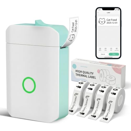 NADAIIN Portable Mini Wireless Thermal Printer Compatible for Android/iOS Smartphones, Wireless Thermal Paper Printer Suitable for Office, Home, Kitchen, School, Small Business with 4 Rolls Tape