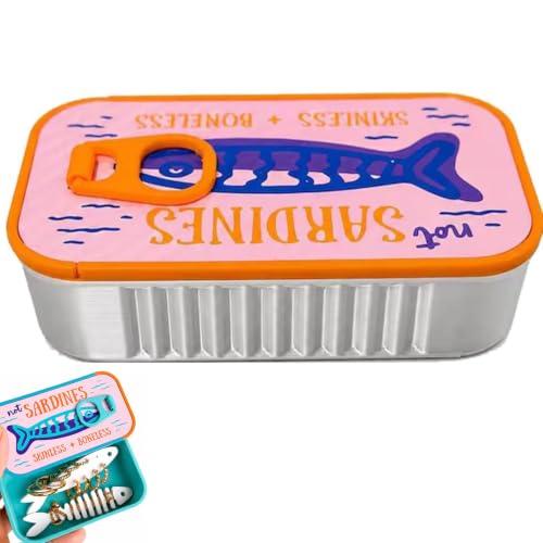 narauti Sardine Can Jewelry Box, Mini Fish Tin Travel Jewelry Case, Portable Jewelrys Organizer with Fish Bone Chain Holder for Rings Earrings Necklace, Cute Vintage Storage Container Gift (#C)
