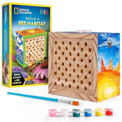 National Geographic Build a Bee Habitat Craft Kit for Kids – Paint & Build a House for Mason Bees, Outdoor Arts & Crafts, Nature Learning Activity, DIY Pollinator Garden Craft, Solitary Bee Hotel
