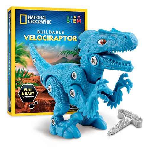 National Geographic Buildable Velociraptor Dinosaur Toys for 3 4 5 6 7 Year Old Boys & Girls, Take Apart Dinosaur Construction Building Toy, STEM Learning Toy Birthday for Kids Ages 4–8