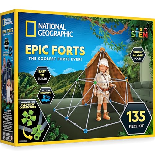 NATIONAL GEOGRAPHIC Kids Fort Building Kit - 135-Piece Indoor Fort Builder, Creative Play, STEM Building Toys for Kids Ages 6 7 8 9 10 11 12, Blanket Fort (Amazon Exclusive)