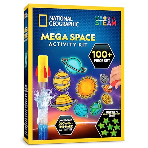 National Geographic Mega Space Activity Kit - Glow in The Dark Science Craft Kit for Kids with 100+ Pieces, Launch a Rocket, Create Glowing Constellations, Paint a Solar System & More