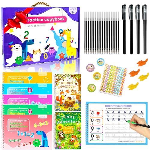 NaTuGi Magic Grooved Writing Practice Books For Kids,Reusable Letters And Numbers Grooved Handwriting Workbooks,Suitable For Ages 3-5 And 6-8 Preschool Kindergarten Children Learning activities