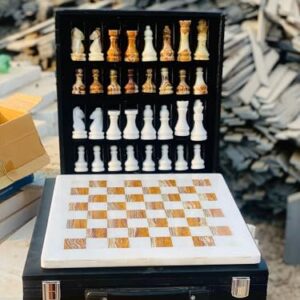 NatureBoost Marble Chess Set Handmade Onyx Full Chess Game Set.Comes in Rexine Box Packaging. Perfect for Gifting (White Green)