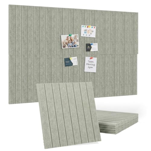 Navellon Large Splicing Felt Bulletin Board Cork Board Alternative 36" x 24" Felt Pin Board for Home Office Classroom Wall Decor Felt Wall Panel with Pushpins Tabs(Fine-Stripe 6 Pack, Light Green)