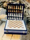 NB 12-Inch Handcrafted Marble Chess Set with Blue Velvet Gift Box – Elegant Stone Chessboard with Full Set of Carved Chess Pieces (White Green)
