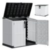 NBYSGO 36 Cu Ft Outdoor Storage Cabinet with Dual Lockable Doors, Weatherproof Horizontal Outdoor Storage Shed with Floor for Garage, Patio, Backyard - White