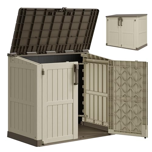 NBYSGO 36 Cu Ft Outdoor Storage Cabinet with Dual Lockable Doors, Weatherproof Horizontal Outdoor Storage Shed with Floor for Garage, Patio, Backyard - Brown