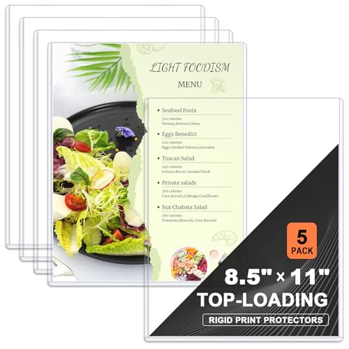Ndsox 5 Pack 8.5" x 11" Rigid Print Protectors Clear Hard Plastic Sheet Protectors Top Loading for Birth Certificates, Documents, Posters, Photos, Meuns, Heavy Duty No-Hole Plastic Document Sleeves