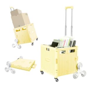 Nedcart Rolling Crate with Stair Climbing Wheels, Foldable Utility Cart with Detachable Lid & Telescoping Handle, Portable Rolling Cart Tote Basket for Teacher Upstairs Grocery Shopping