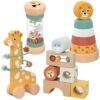 Nene Toys Montessori Toys for 1 Year Old – 4-in-1 Wooden Sensory Toy Set with Stacking Rings, Rainmaker, Giraffe Bead Maze & Activity Blocks – Educational Gift for Toddlers, Boys & Girls Age 1+