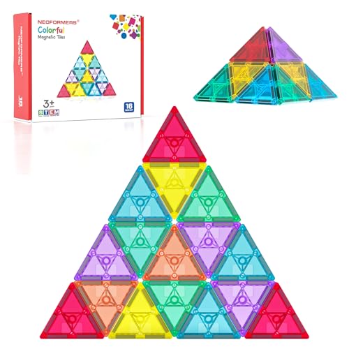 NEOFORMERS 16PCS Magnetic Tiles Equilateral Triangle Expansion Pack, STEM Educational Construction Stacking Blocks, Compatible with Major Brands (16PC Equilateral Triangle)