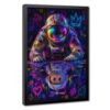 Neon Graffiti Astronaut with Cartoon Reflection Canvas Wall Art Poster, Street Art Space Decor for Teen Bedroom Game Room Home Black Frame 16x24in