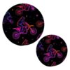 Neon Motocross Biker Black Colorful Glitter Trivet Mat 2PCS Round Woven Potholders Kitchen Table Countertop Protector Hot Pads Farmho