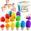 NEOROD Ice Cream Counting Toys for Toddlers 3-5 – Montessori Preschool Learning Set with 42 Scoops & 6 Cones | Color Sorting & Fine Motor Skills Stacker | Educational Math Game & Sensory Toys for Kids