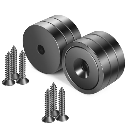 Neosmuk Magnets with Screws,60lbs+ Heavy Duty Rare Earth Neodymium Mounting Magnets with Holes,Countersunk Round Disc Industrial Magnets for Wall Mounting,6 Pack,Black