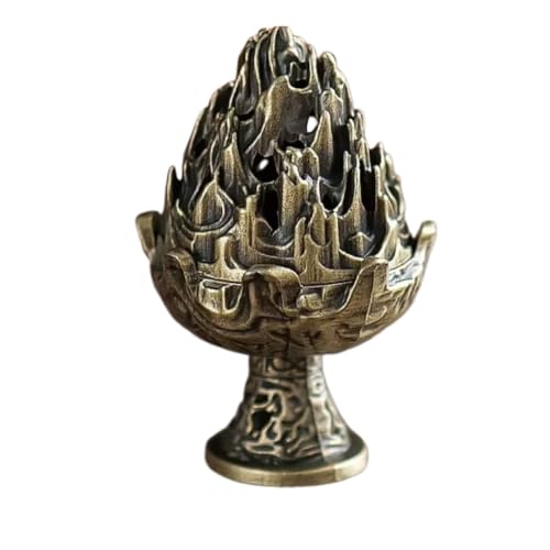 Nepalese-Style Bronze Incense Burner Stand with Geometric Patterns, All-Holiday Compatible Metal Holder for Meditation, Room Decor and Aromatherapy, Cultural Home Accessory (Mountain Peak)