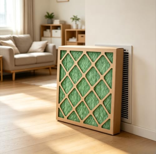 Nested Fiberglass HVAC Air Filter, AAF Flanders 20x25x1 MERV 1 Furnace Filter 4-Pack, Low Pressure Drop Energy Efficient AC Air Filter with Sturdy Chipboard Frame for System Replacement