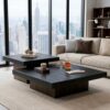 Nesting Coffee Table Set of 2, Square Centre Table, Modern Accent Table with 1.6" Thick Tabletop, Wood Coffee Tables for Living Room Office Apartment