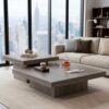 Nesting Coffee Table Set of 2, Square Centre Table, Modern Accent Table with 1.6" Thick Tabletop, Wood Coffee Tables for Living Room Office Apartment